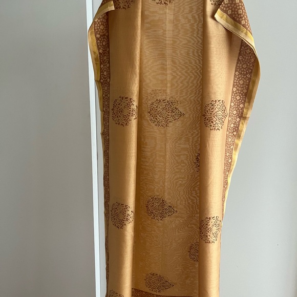 NWT Fabindia Handwoven silk cotton mustard gold shawl wrap stole wedding Dupatta - Picture 2 of 12